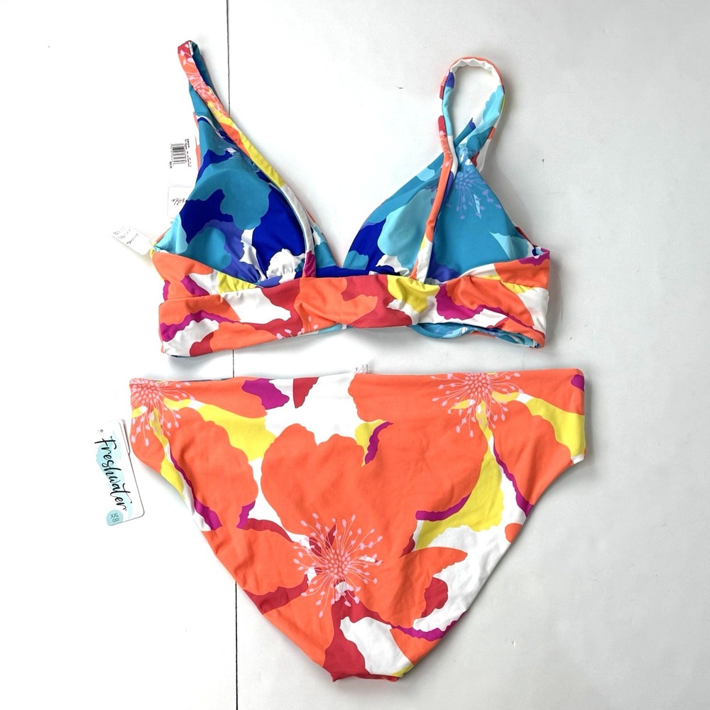 New Reversible Floral Tropical Print Bikini Swimsuit Top Bottom Set Plus XXL 20 - Picture 4 of 8